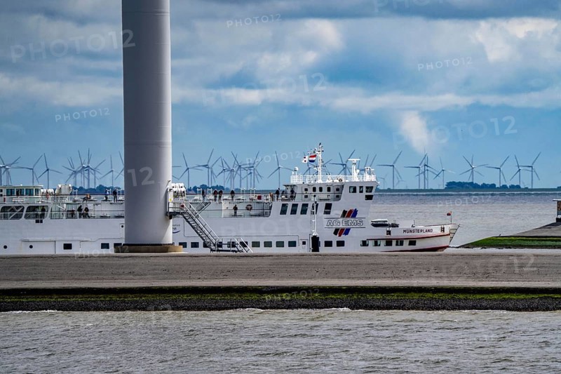 The North Sea car ferry Münsterland, arrives in the ferry harbour of Eemshaven, in the Ems estuary, ferry to the German North Sea island of Borkum, by AG Ems Nederland B.V., Borkumlijn, Netherlands