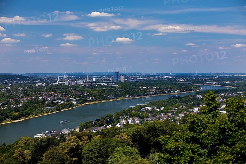 The Rhine with a view towards Bonn seen from the Drachenfels, Siebengebirge, Koenigswinter, North Rhine-Westphalia, Germany