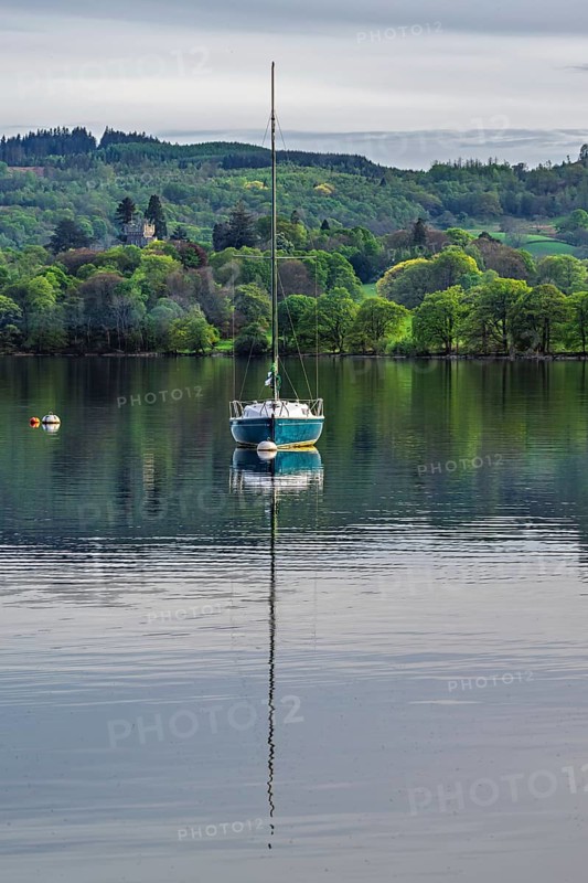 Boats on Windermere Lake and mountains, Ambleside, Lake District, Cumbria, England, United Kingdom