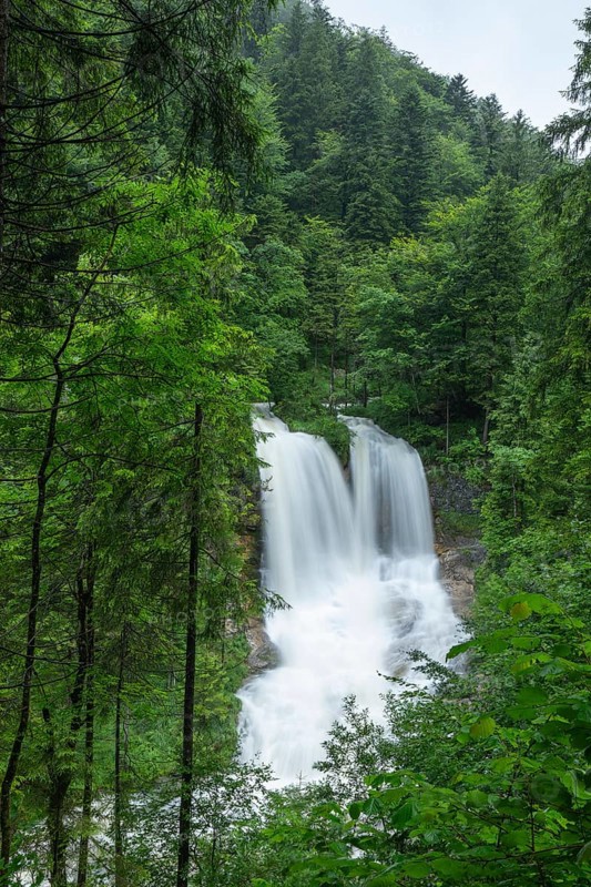 Magical waterfalls in the Weißbachtal valley near Inzell after heavy rain