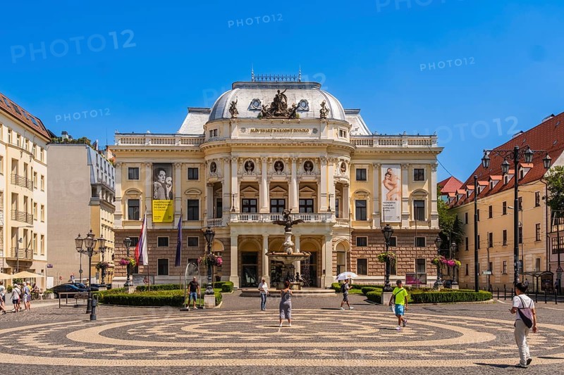 The Slovak National Theatre and the Ganymede Fountain on Hviezdoslav Square in Bratislava, Slovakia