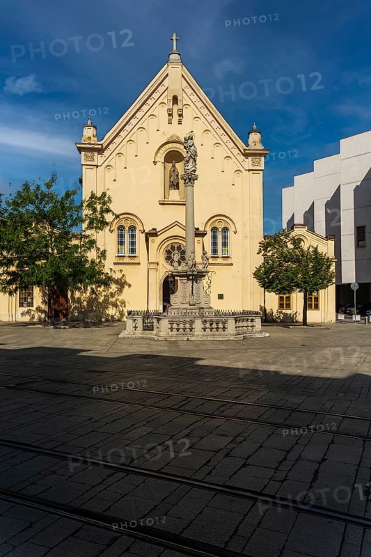 Capuchin monastery with a view of the castle in the city centre of Bratislava, Slovakia