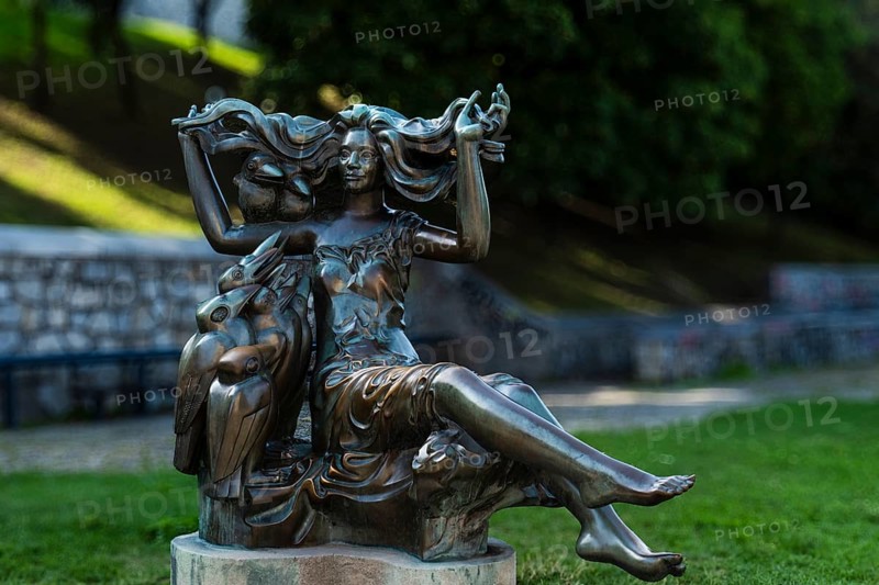 Bosorka, witch, statue at the castle in Bratislava, Slovakia