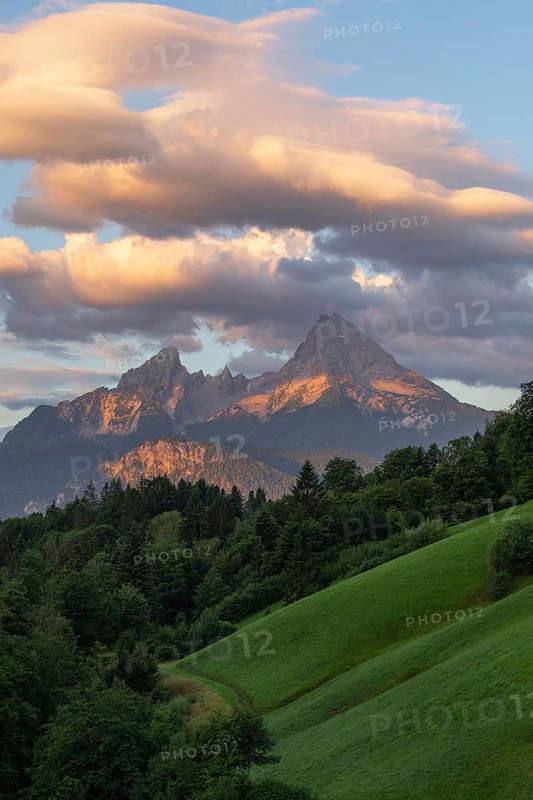 Gigantic sunrise near Maria Gern with a view of the Watzmann