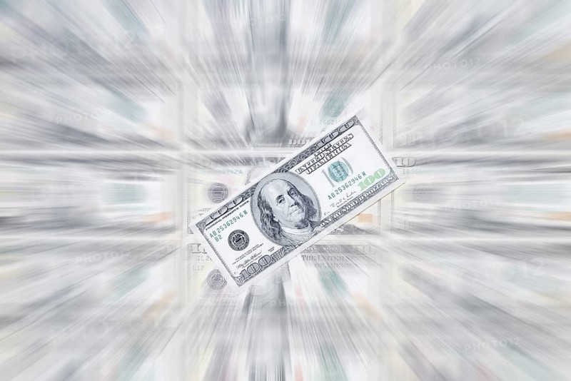 US dollar notes, 10 dollars, 100 dollars, banknotes, zoom effect