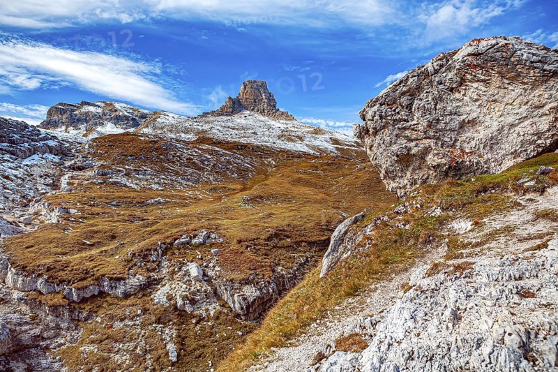 The Three Peaks in the Sesto Dolomites on the border between the provinces of Belluno in the south and South Tyrol, Italy