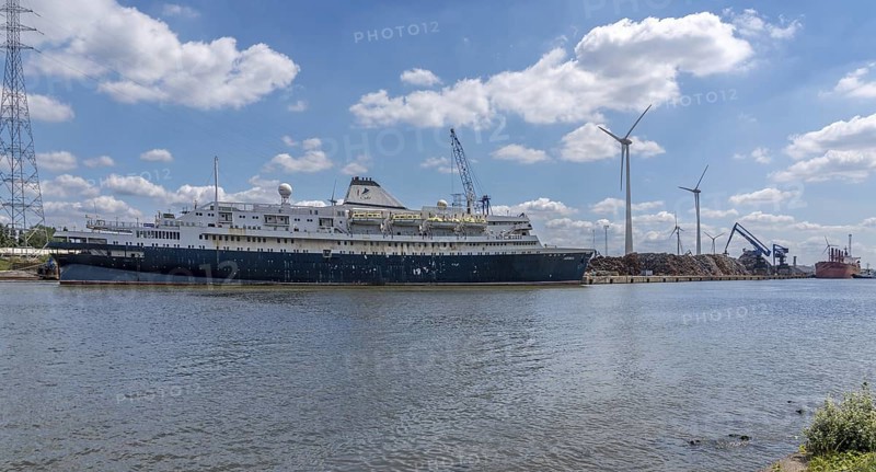 Astoria, cruise ship originally transatlantic ocean liner MS Stockholm, to be dismantled by ship scrapping company Galloo in Ghent seaport, Belgium