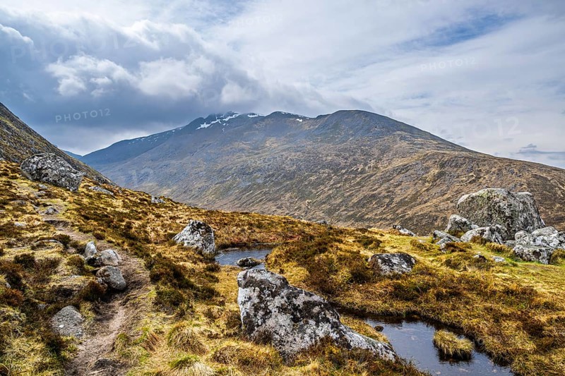 View from Nevis Range Mountains, Grampian Mountains, Fort William, Highland, Lochaber, Scotland, UK
