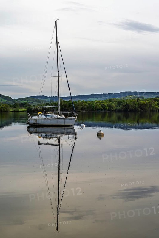 Boats on Windermere Lake and mountains, Ambleside, Lake District, Cumbria, England, United Kingdom