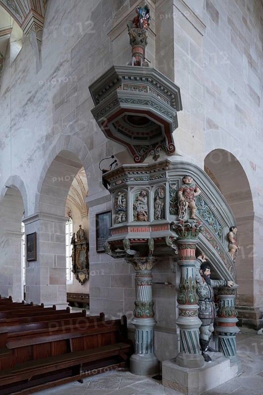 Pulpit in the monastery church created around 1570, Bebenhausen Monastery and Palace, Bebenhausen district of Tübingen, Baden-Württemberg, Germany