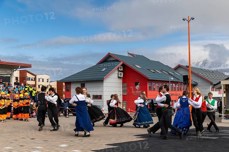 Folk dance at the reception for King Harald at the end of coal mining, Longyearbyen, Spitsbergen