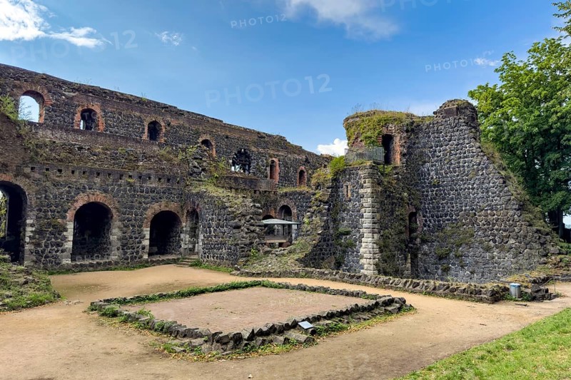 View of part of the ruins of the imperial palace of Emperor Frederick I Barbarossa, Kaiserswerth, Düsseldorf, North Rhine-Westphalia, Germany, built in the Middle Ages around 1184 on the present banks of the Rhine