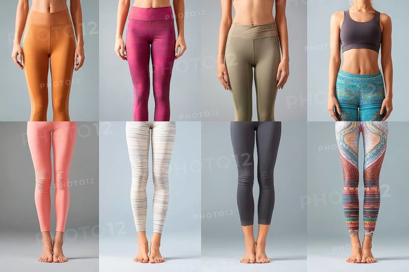 Collage of beautiful women legs in yoga pants. Concept of active sporting lifestyle physical activities and health benefits of exercise, AI generated