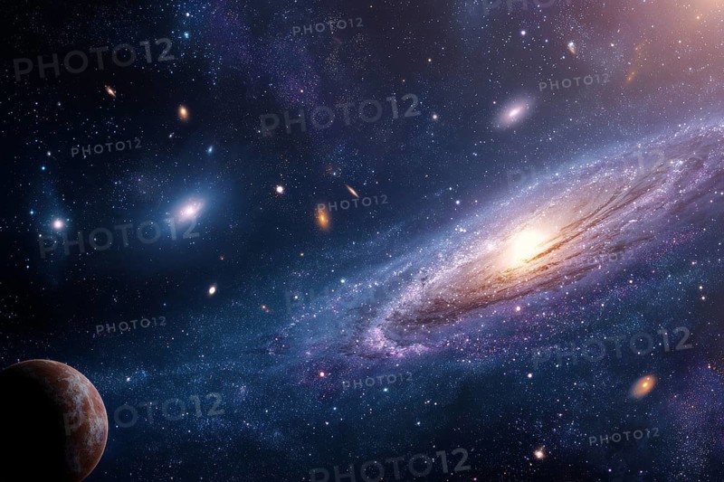 Collage of galaxies nebulas and cosmos space, AI generated