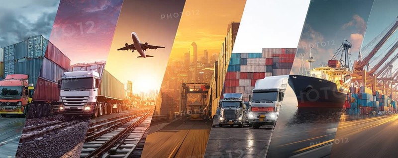 Collage international interconnected transportation businesses.Global trade and commerce of international corporations, AI generated