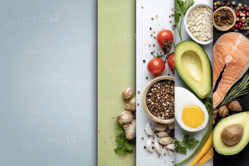 Collage healthy organic vegetables that improve digestion health and heart health, AI generated