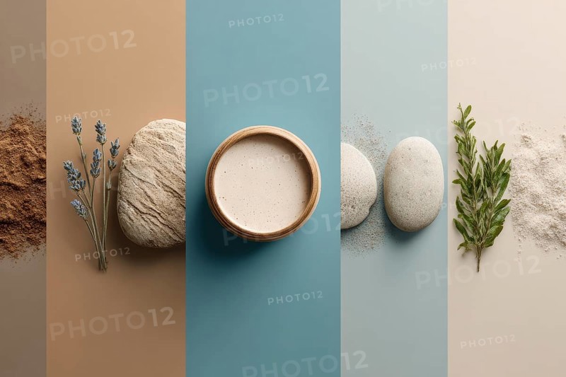 Collage of healthy organic cosmetics and makeup, AI generated