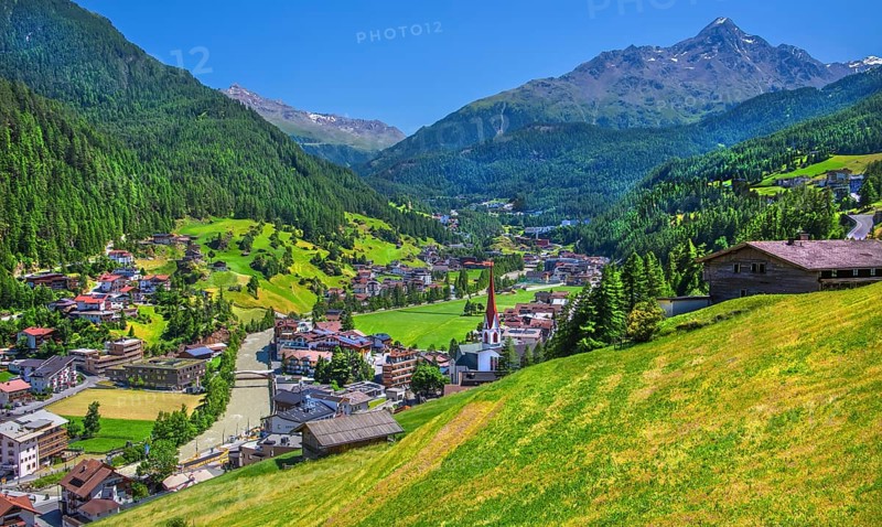 View of the village and the valley, Sölden, Ötztal, Ötztal Alps, Tyrol, Austria