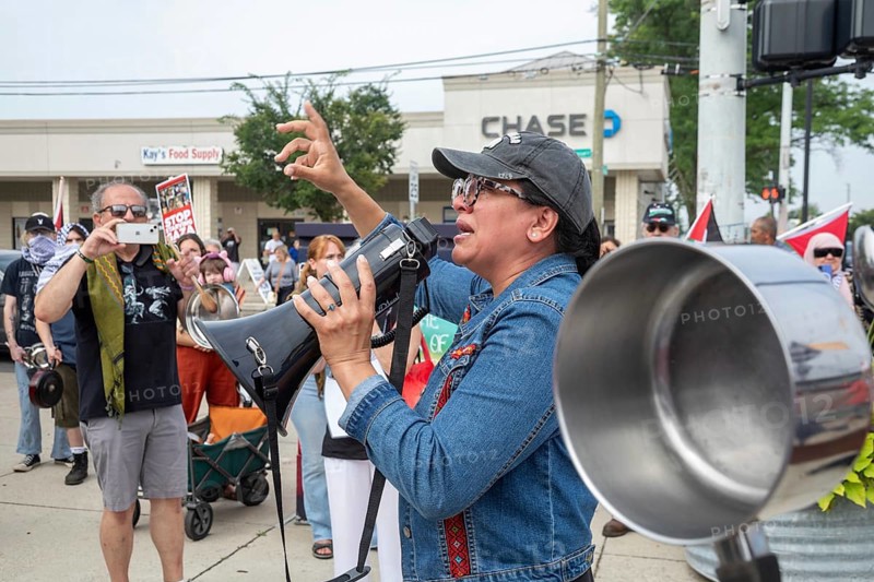 Detroit, Michigan USA - 26 July 2025 - Protesters rally at Eastern Market, banging empty pots to protest starvation in Gaza. Rashida Tlaib. the only Palestinian-American member of Congress, was near tears as she spoke about the hunger in Gaza. Tlaib has family in the West Bank