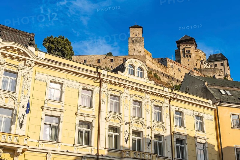 Hotel Elizabeth with Trencin Castle in the background, Capital of Culture 2026, Trencín, Slovakia