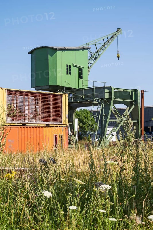 Historic crane at the harbour, Dortmund, Ruhr area, North Rhine-Westphalia, Germany