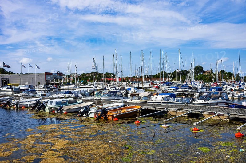 Maritime ambience with marina full of boats in Henan on Orust, Bohuslän, Västra Götalands län, Sweden, for editorial use only