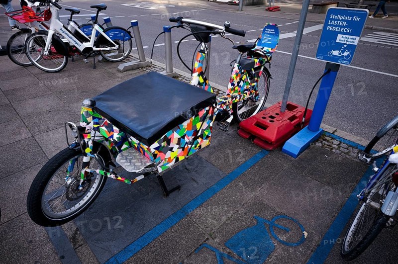 Parking space for pedelecs, cargo pedelecs, cargo bikes, e-bikes, electric bikes, hire bikes, rental bikes, of the RegioRad bike and pedelec hire system, Stuttgart, Baden-Württemberg, Germany