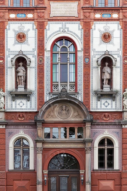 Main building of the University of Rostock, Renaissance façade with terracotta chimney, Rostock, Mecklenburg-Vorpommern, Germany