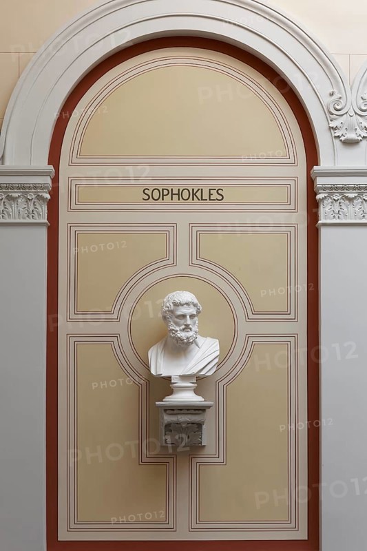 Sophocles, ancient Greek poet, bust in the stairwell, main building of the University of Rostock, Mecklenburg-Western Pomerania, Germany