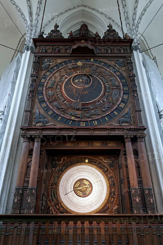 Astronomical clock from 1472, calendar, St Mary's Church, Rostock, Mecklenburg-Western Pomerania, Germany