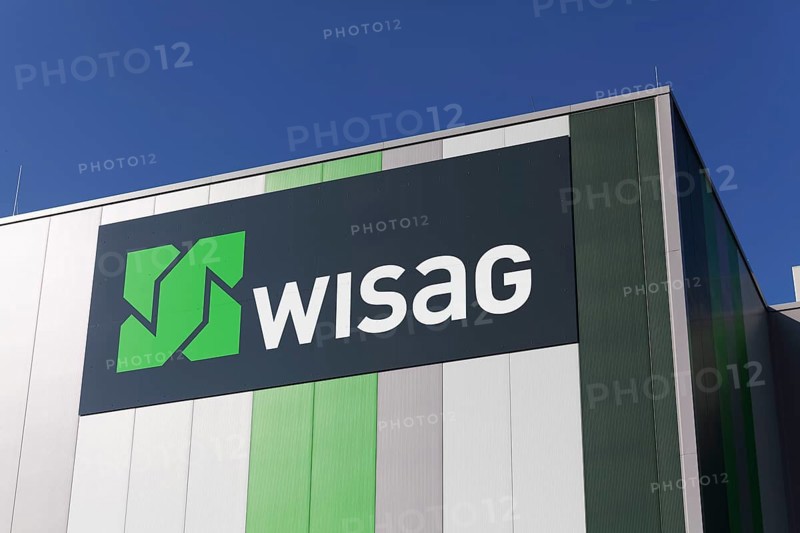 WISAG, logo on industrial building, service company for building technology and infrastructure, facility management, Krefeld, North Rhine-Westphalia, Germany
