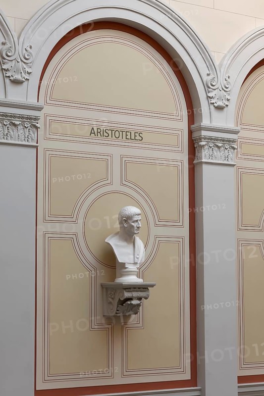 Aristotle, ancient Greek philosopher, bust in the stairwell, main building of the University of Rostock, Mecklenburg-Western Pomerania, Germany