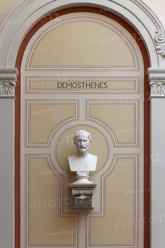 Domosthenes, ancient Greek orator, bust in the stairwell, main building of the University of Rostock, Mecklenburg-Western Pomerania, Germany