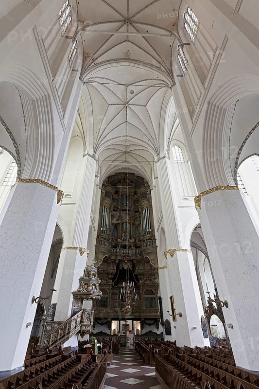 St Mary's Church, Gothic nave with organ, Rostock, Mecklenburg-Western Pomerania, Germany