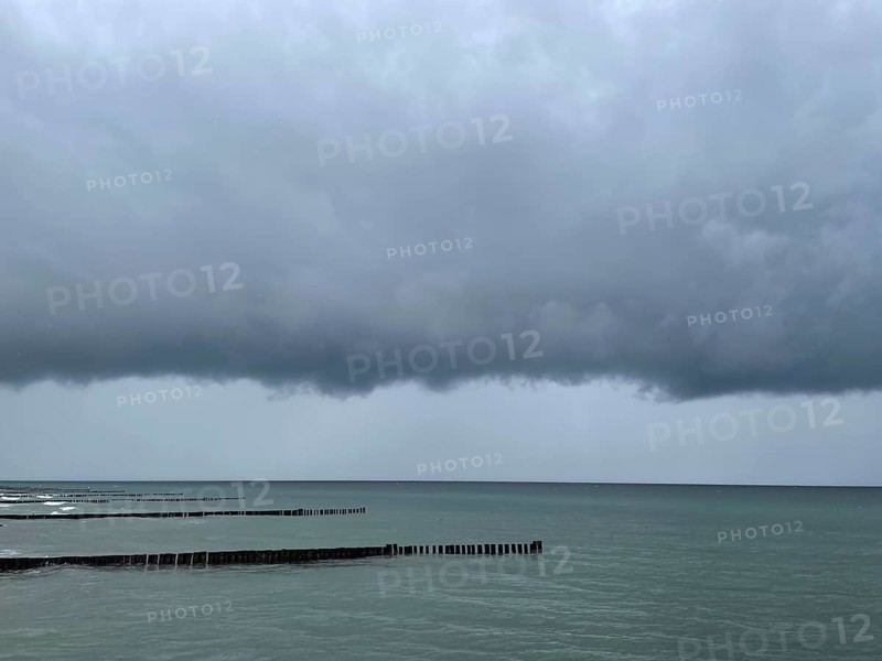 Heavy rain clouds over the Baltic Sea near Kühlungsborn, Mecklenburg-Western Pomerania, Germany