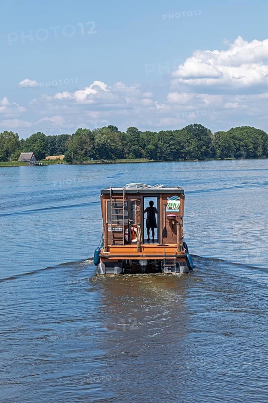 Houseboat, Mirow, Mecklenburg Lake District, Mecklenburg-Western Pomerania, Germany