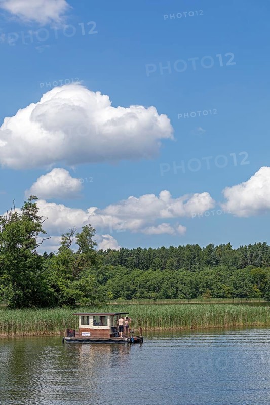 Houseboat, Mössensee, Mecklenburg Lake District, Mecklenburg-Western Pomerania, Germany