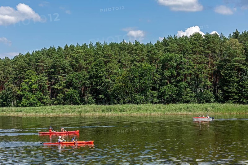 Canoes, Zotzensee, Mecklenburg Lake District, Mecklenburg-Western Pomerania, Germany
