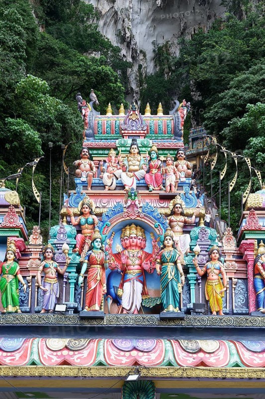 Detail of the colorful staircase leading to the caves, Batu Caves complex, Kuala Lumpur, Malaysia, Asia