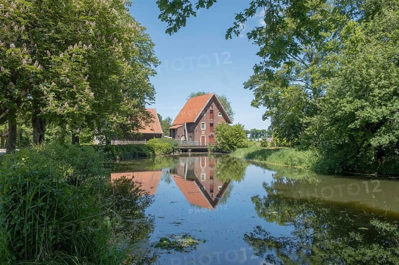 Düstermühle on the river Dinkel, watermill, Legden, district of Wehr, Münsterland, North Rhine-Westphalia, Germany