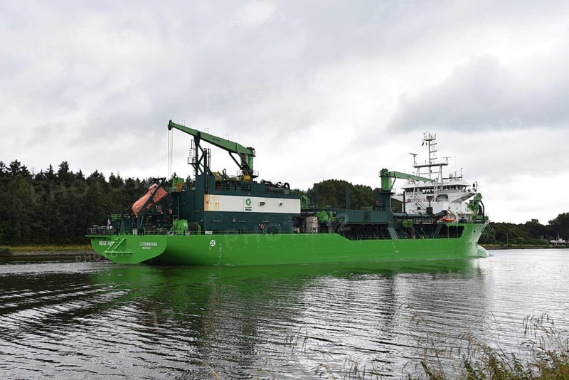 Dredger, suction hopper dredger, MEUSE RIVER sailing in the Kiel Canal, Kiel Canal, Kiel Canal, Schleswig-Holstein, Germany