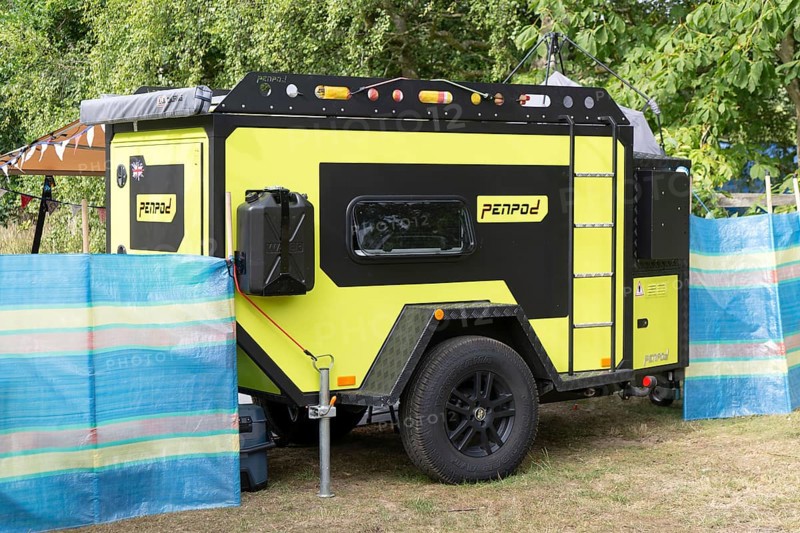 Penpod camping trailer at campsite, Shottisham, Suffolk, England, UK