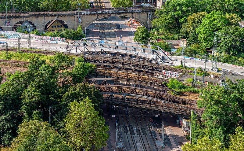 Railway bridges at Stuttgart North Station. More than 1000 Deutsche Bahn AG bridges need to be renovated. Symbolic photo. Stuttgart, Baden-Württemberg, Germany