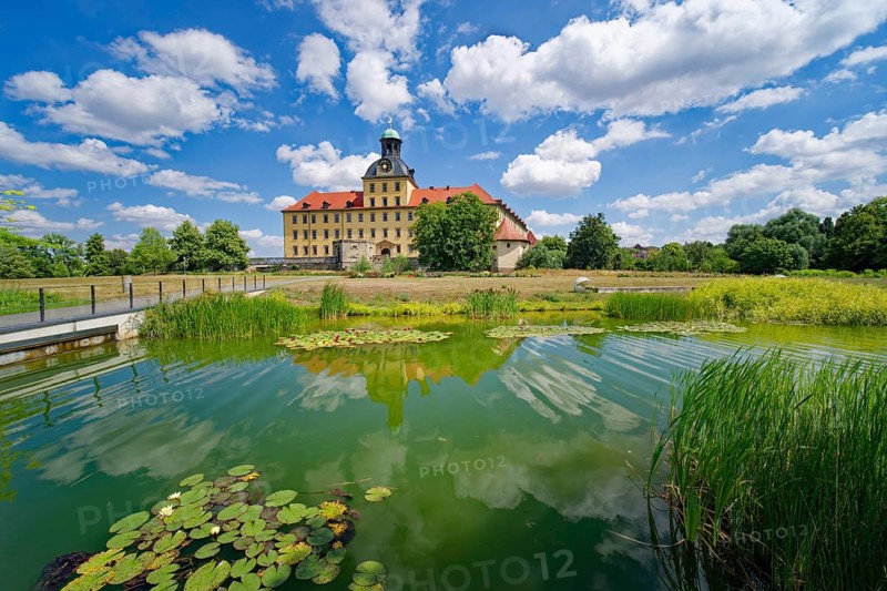 Johannisteich, castle park, Museum Zeitzer Schloss Moritzburg, early baroque style, water reflection, Zeitz, Saxony-Anhalt, Germany