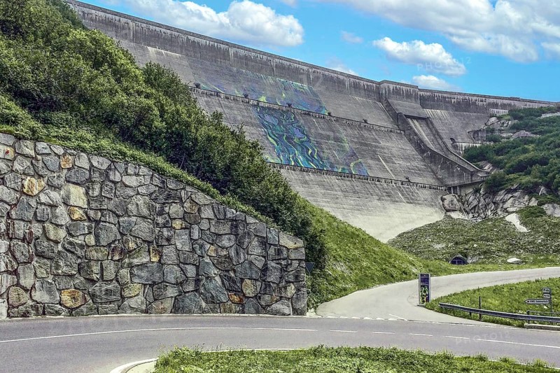 Dam wall of Räterichsbodensee reservoir in the Grimsel region, Guttannen, Canton of Bern, Switzerland