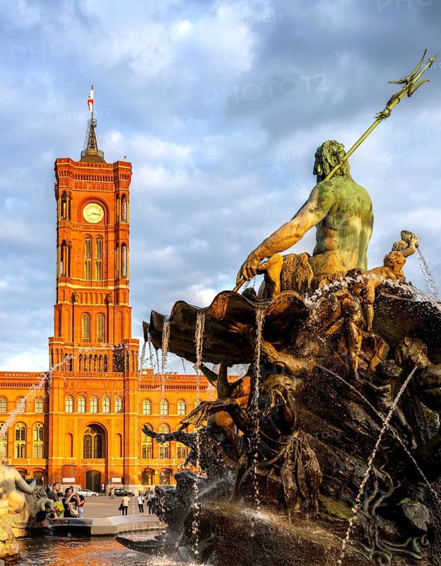 The Neptune Fountain and the Rotes Rathaus, Berlin, Germany