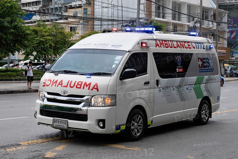 Ambulance with blue lights, Bangkok, Thailand