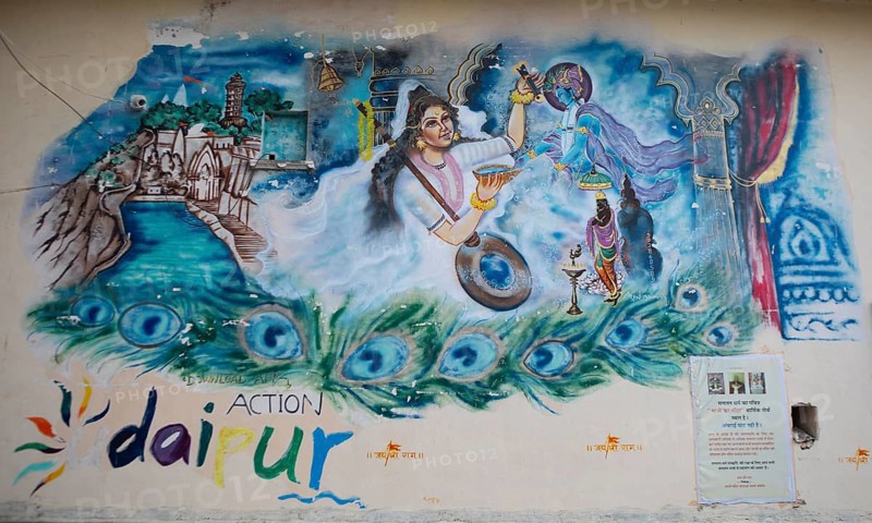 Wall painting, street art, Udaipur, Rajasthan, India