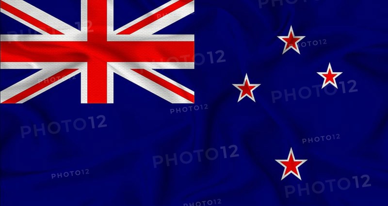 Realistic New Zealand flag waving. Close up of flag of New Zealand with cloth texture