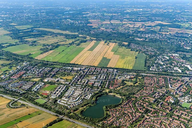 Oberbillwerder, Bergedorf West, Neu-Allermöhe Ost, Neu- Allermöhe West, Boberger Niederung, new development area, housing construction, planning, vacant lot, Hamburg, Germany, aerial view